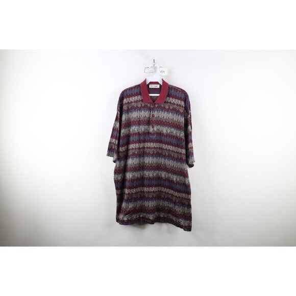 Vintage 90s St Croix Coogi Style Mens Large Rainbow Geometric Knit Polo Shirt